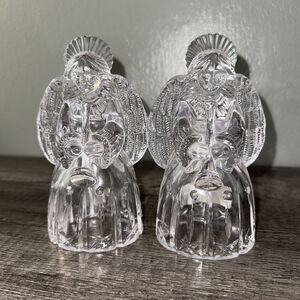 Mikasa Set Of 2  Crystal Trumpeting Angel‎ Small Taper Candle Holders 5.75”